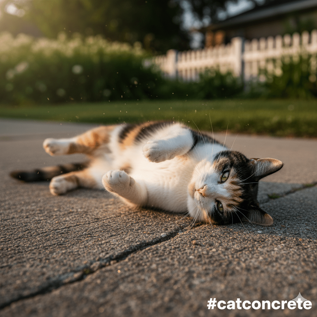 cat laying on concrete
