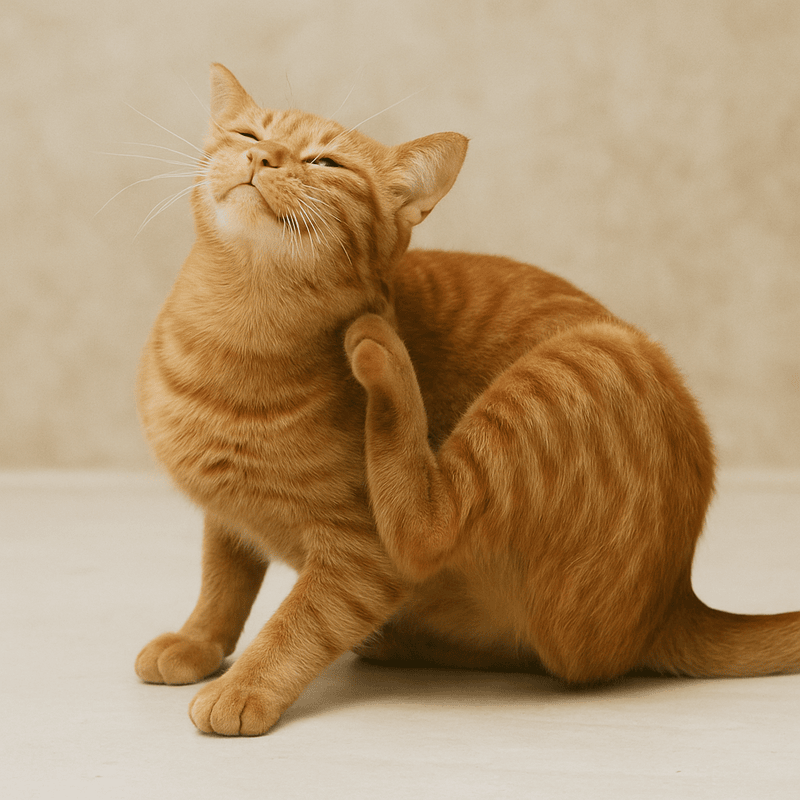 A cat scratching itself  a common sign of skin cat allergies