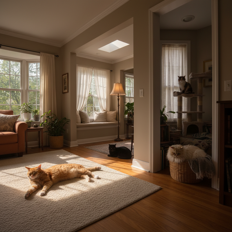Balancing light and shade in a multi-room home for indoor cats’ health